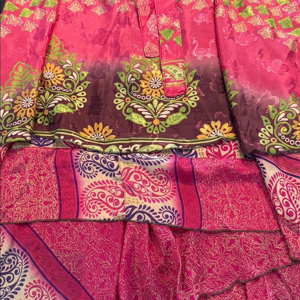 RHEA PRINTED WRAP SKIRT IN MULTI PINK AND GREEN INDIAN PRINT Reversible - Picture 7 of 10